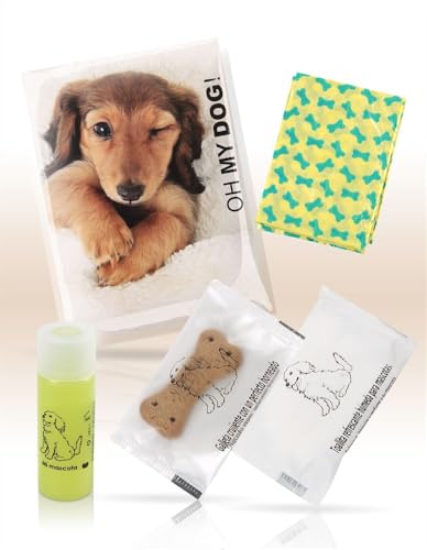 ZAGUANSHOP (70 Stück pro Box) Willkommens-Set für Hunde, 4-teilig, mit Handtuch, Flasche, Leckerlibeutel und dekorativem Halstuch, Touristenunterkünfte, Landhäuser. von ZAGUANSHOP