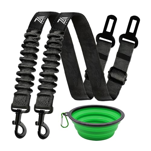 Hunde-Sicherheitsgurt-Set, 2 Stück, einziehbares Hundegeschirr mit stoßdämpfendem Bungee, 360° drehbarem Clip und faltbarem Wassernapf für sichere Haustierreisen Hunde-Sicherheitsgurt-Set, 2 Stück, einziehbares Hundegeschirr mit stoßdämpfendem Bungee, 360° drehbarem Clip und faltbarem Wassernapf für sichere Haustierreisen von ZAIFI