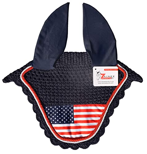 ZAINEE US-amerikanische Flagge 4. Juli Pferdeohrhaube Fliegenschleier Kapuze Reitsport (Pferd/Voll) von ZAINEE SPORTS