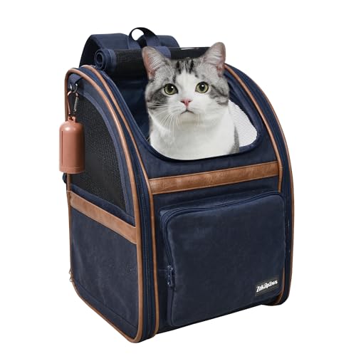 ZAKAPAWS Bequemer Rucksack für Hunde und Katzen, mit Sicherheitsfunktionen und gepolsterter Rückenstütze, für Reisen, Wandern, Spazierengehen (3-marineblau) von ZAKAPAWS