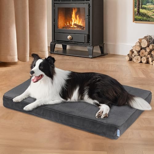 ZAKAPAWS Hundebett für große Hunde – Orthopädische Haustierbetten mit Memory-Schaum, wasserdichter, abnehmbarer, waschbarer Bezug mit rutschfester Unterseite, Grau, 88,9 cm L x 58,4 cm B x 7,6 cm H von ZAKAPAWS