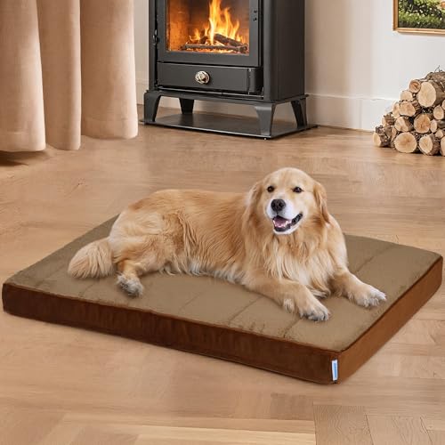 ZAKAPAWS Hundebett für große Hunde – Orthopädische Haustierbetten mit Memory-Schaum, wasserdichter, abnehmbarer, waschbarer Bezug mit rutschfester Unterseite, Khaki, 104,1 cm L x 68,6 cm B x 7,6 cm H von ZAKAPAWS