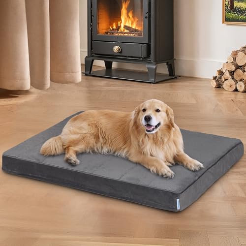 ZAKAPAWS Hundebett für große Hunde – orthopädische Haustierbetten mit Memory-Schaum, wasserdichter, abnehmbarer, waschbarer Bezug mit rutschfester Unterseite, Grau, 104,1 cm L x 68,6 cm B x 7,6 cm H von ZAKAPAWS