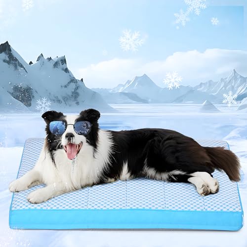 ZAKAPAWS Kühlendes Hundebett für große Hunde, orthopädisches Haustierbett mit Memory-Schaum, QMAX > 0,5, wasserdicht, abnehmbar, waschbar, Bezug für heißes Wetter, Blau, 88,9 x 58,4 x 7,6 cm (L x B x von ZAKAPAWS
