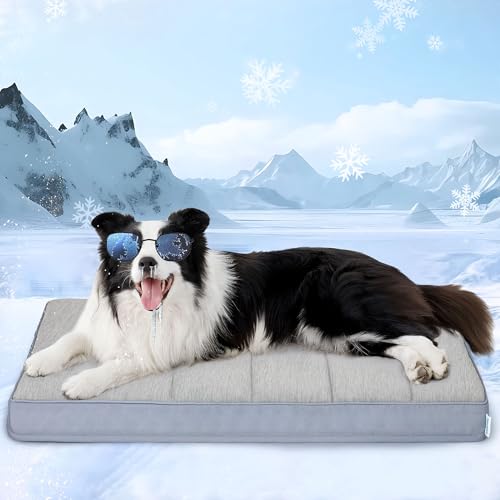 ZAKAPAWS Kühlendes Hundebett für große Hunde, orthopädisches Haustierbett mit Memory-Schaum, QMAX > 0,5, wasserdicht, abnehmbar, waschbar, Bezug für heißes Wetter, Grau, 88,9 x 58,4 x 7,6 cm (L x B x von ZAKAPAWS