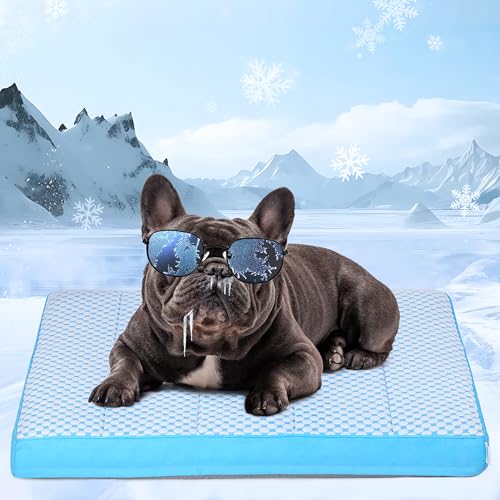 ZAKAPAWS Kühlendes Hundebett für mittelgroße Hunde, orthopädisches Haustierbett mit Memory-Schaum, QMAX > 0,5, wasserdicht, abnehmbar, waschbar, Bezug für heißes Wetter, Blau, 76,2 x 50,8 x 7,6 cm (L von ZAKAPAWS