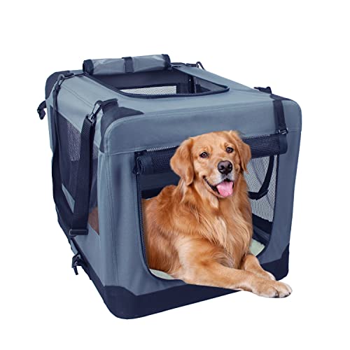 ZAKAPAWS Zusammenklappbare, weiche Hundebox, 91,4 cm, tragbare 3-Türen-Hundehütte, Reise-Haustierbox für drinnen und draußen von ZAKAPAWS