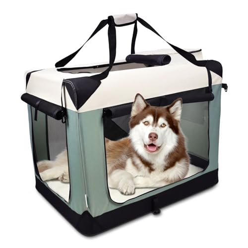 ZAKAPAWS Zusammenklappbare weiche Hundebox, tragbare Hundehütte mit 3 Türen, Reise-Haustierbox für drinnen und draußen, Schiefergrün, 91,4 cm L x 61 cm B x 68,6 cm H von ZAKAPAWS