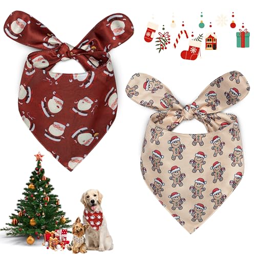ZALBYUY Weihnachts-Hundehalstücher, Weihnachtsmann- und Lebkuchenmann-Element für Hunde, weicher und atmungsaktiver Hundeschal voller Weihnachtsmuster, Frohe Weihnachten, Halstücher für Hunde, 2 Stück von ZALBYUY