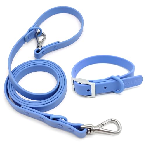 ZALER Hundehalsband und Leine, wasserdicht, verstellbar, geruchlos, Haustierhalsbänder für große, Hundeleine mit Airtag-Hundehalsbandhalter und Hundekotbeutelhalter (XS, blau) von ZALER
