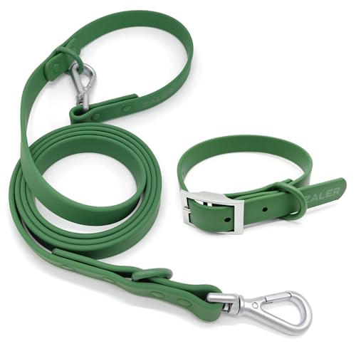 ZALER Hundehalsband und Leine, wasserdicht, verstellbar, geruchsdicht, Haustierhalsbänder für große, 1.8 m Hundeleine mit Airtag-Hundehalsbandhalter und Hundekotbeutelhalter (S, grün) von ZALER
