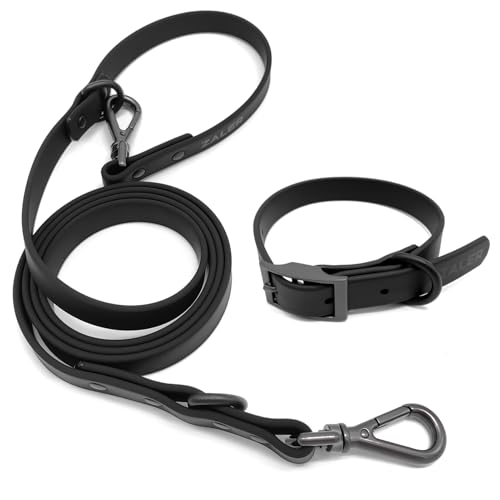 ZALER Hundehalsband und Leine, wasserdicht, verstellbar, geruchsdicht, Haustierhalsbänder für große, 1.8 m Hundeleine mit Airtag-Hundehalsbandhalter und Hundekotbeutelhalter (XL, Schwarz) von ZALER