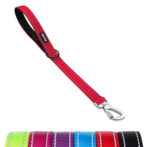 ZALER Kurze Hundeleine, 45,7 cm Verkehrsleinen für Hunde, Nylon, reflektierende Hundeleine mit gepolstertem Griff, robuste Haustierleine für große und mittelgroße Hunde (45,7 cm, rot) von ZALER