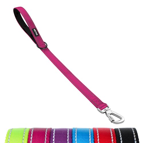 ZALER Kurze Hundeleine, 60 cm, 61 cm, Nylon, reflektierend, mit gepolstertem Griff, robuste Hundeleine mit Karabinerhaken für große und mittelgroße Hunde, 61 cm, Rosa von ZALER