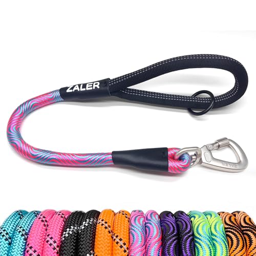 ZALER Kurze Hundeleine, 66 cm, Seil, Verkehrsleine für Hunde, reflektierende Hundeleine mit O-Ring, robuste Hundeleine für große und mittelgroße Hunde, 66 cm, Blau / Rosa von ZALER