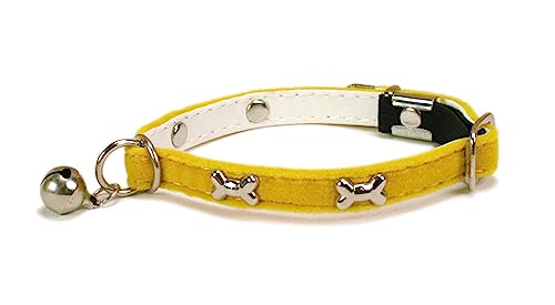Halsband Katze PU Samt Glöckchen, Dekor Knoten, Sicherheit, 30 x 1 cm, Gelb von ZAMIBO