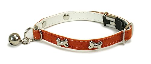 Halsband für Katzen, PU-Samt, Glöckchen, Schleifen-Dekoration, Sicherheit, 30 x 1 cm, Orange von ZAMIBO