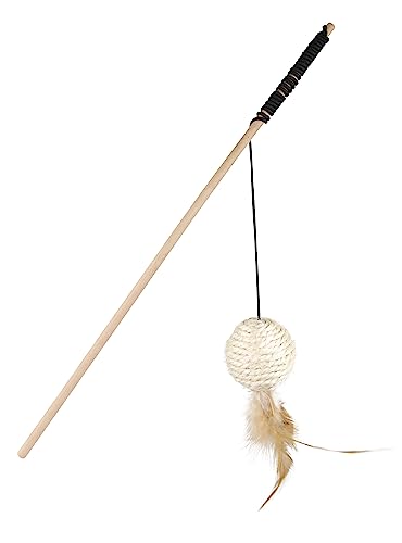 ZAMIBO Angelrute mit Holzgriff, Sisalkugel, Federn, 5 cm, 40 cm von ZAMIBO