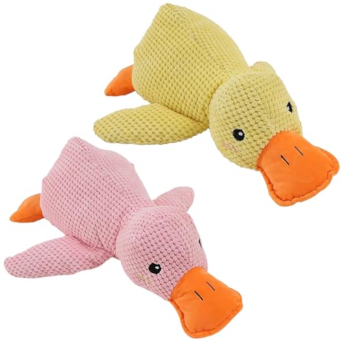 ZANLION The Mellow Dog, The Mellow Dog Calming Duck, Zentric Quack-Quack Duck Dog Toy - Zentric Dog Toy, Cute No Stuffing Duck with Soft Squeaker, Squeaky Dog Chew Toys (Yellow + Pink) von ZANLION