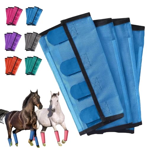Breathable Mesh Horse Flyproof Leggings, Shoofly Leggings for Horses for Preventing Flies and Mosquitoes Bites, Mesh Horse Fly Boots Set of 4 for Hoof Damage & Leg Fatigue (Blue) von ZANWANXIN