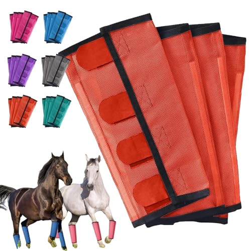 Breathable Mesh Horse Flyproof Leggings, Shoofly Leggings for Horses for Preventing Flies and Mosquitoes Bites, Mesh Horse Fly Boots Set of 4 for Hoof Damage & Leg Fatigue (Orange) von ZANWANXIN