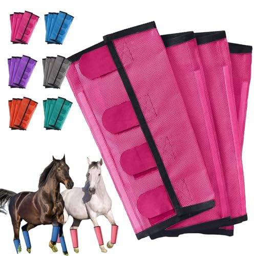 Breathable Mesh Horse Flyproof Leggings, Shoofly Leggings for Horses for Preventing Flies and Mosquitoes Bites, Mesh Horse Fly Boots Set of 4 for Hoof Damage & Leg Fatigue (Pink) von ZANWANXIN
