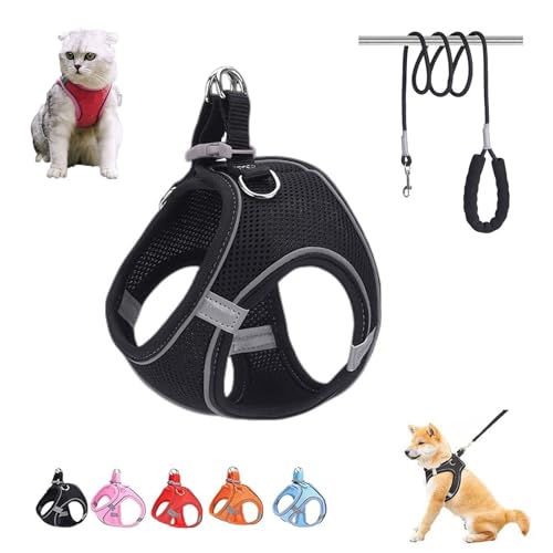 Stimulicat Cat Harness, Stimuli Cat Harness, Cat Leash and Harness, Harness Adjustable Soft Mesh Vest, No Pull Escape Proof Easy to Wear Reflective Pet Harnes with Traction Rope (Black, S) von ZANWANXIN