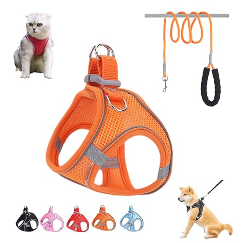 Stimulicat Cat Harness, Stimuli Cat Harness, Cat Leash and Harness, Harness Adjustable Soft Mesh Vest, No Pull Escape Proof Easy to Wear Reflective Pet Harnes with Traction Rope (Orange, XS) von ZANWANXIN
