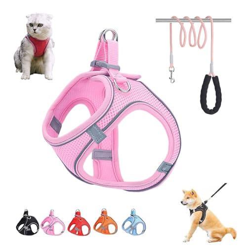 Stimulicat Cat Harness, Stimuli Cat Harness, Cat Leash and Harness, Harness Adjustable Soft Mesh Vest, No Pull Escape Proof Easy to Wear Reflective Pet Harnes with Traction Rope (Pink, XS) von ZANWANXIN