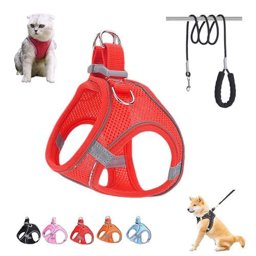 Stimulicat Cat Harness, Stimuli Cat Harness, Cat Leash and Harness, Harness Adjustable Soft Mesh Vest, No Pull Escape Proof Easy to Wear Reflective Pet Harnes with Traction Rope (Red, S) von ZANWANXIN