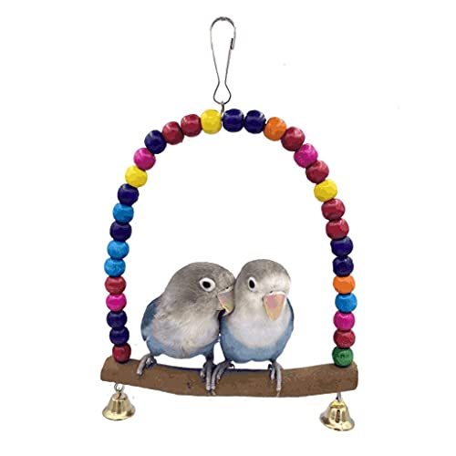 Vogelschwingen Papagei Glocke Spielzeug mehrfarbige hölzerne Vogelschwankungen Spielzeug Hängematte für Budgie, Sittiche, Normale Liebe Vögel-Bunte (Größe : Mittel) von ZANZAN