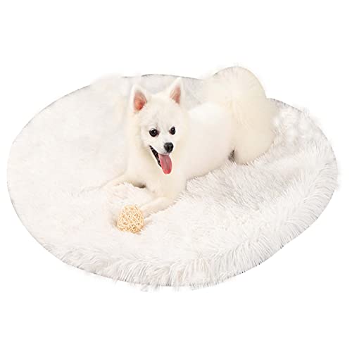 Hundebett Bettmatte für Hunde Weiches Plüsch Hundebett Waschbare Katzenbettmatte Weiche Warme Decke Weiß Durchmesser 100cm von ZAOWU