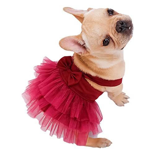 Hundekleid Prinzessinnenkleid Tutu Blume Pailletten Haustierkleid Katze Rock Chihuahua Kleidung Prinzessin Kleid Weinrot L von ZAOWU
