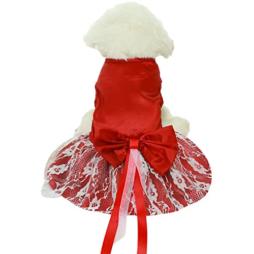 Hundekleider Mode Haustier Katzenrock Mesh Hündchen Prinzessin Kleid Bowknot Tutu Rock Partykleid Rot L von ZAOWU