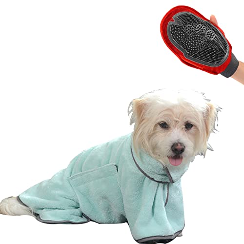 ZAOWU Hundebademantel aus Mikrofaser Bademantel für Kleine Mittlere Schwimmen oder Spaziergang Mit Pflegebürste Grün S von ZAOWU