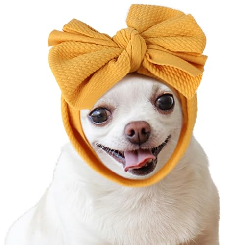 ZAOWU Hundehüte Hundestirnband Dehnbare Schleife Kopfbedeckung Hundeohrabdeckung Weihnachtskostüm für kleine große Hunde Katzen Gelb von ZAOWU