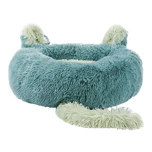 ZAOWU Plüsch Haustierbett für Hunde Bett beruhigendes Donut Katzen Schlafsofa weiche Matte mit Ohren und Schwanz Blau 50cm von ZAOWU