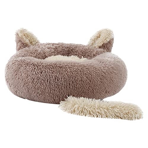 ZAOWU Plüsch Haustierbett für Hunde Bett beruhigendes Donut Katzen Schlafsofa weiche Matte mit Ohren und Schwanz Hellbraun 70cm von ZAOWU
