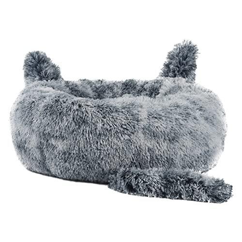 ZAOWU Plüsch Haustierbett für Hunde Bett beruhigendes Donut Katzen Schlafsofa weiche Matte mit Ohren und Schwanz Hellgrau 40cm von ZAOWU