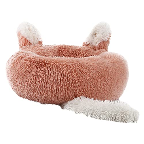 ZAOWU Plüsch Haustierbett für Hunde Bett beruhigendes Donut Katzen Schlafsofa weiche Matte mit Ohren und Schwanz Rosa 50cm von ZAOWU