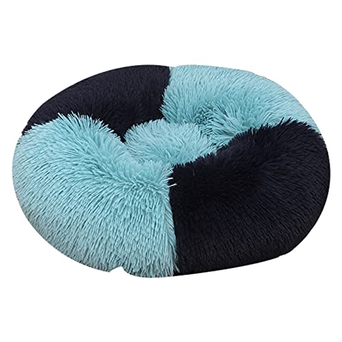 ZAOWU Rundes Plüsch Haustierbett für Hunde Katze weiche Bettmatte Farbblock Winter Hunde Bettmatte Blau Durchmesser 70cm von ZAOWU