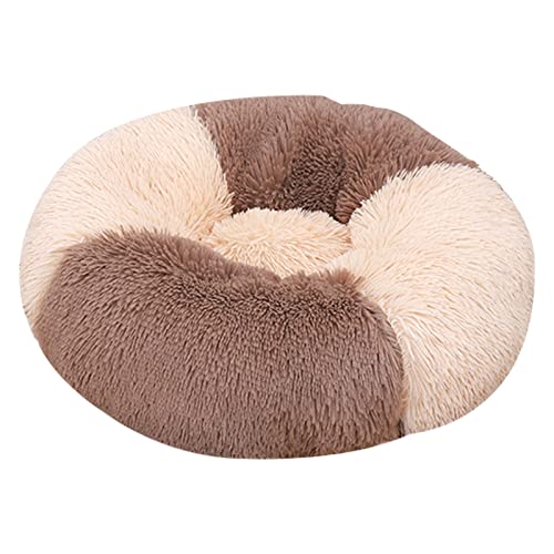 ZAOWU Rundes Plüsch Haustierbett für Hunde Katze weiche Bettmatte Farbblock Winter Hunde Bettmatte Braun Durchmesser 40cm von ZAOWU