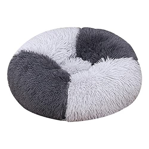 ZAOWU Rundes Plüsch Haustierbett für Hunde Katze weiche Bettmatte Farbblock Winter Hunde Bettmatte Grau Durchmesser 40cm von ZAOWU