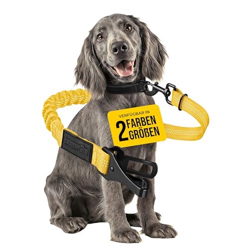 ZAUBERPFOTE Hundegurt 'Argo‘ fürs Auto – Verstellbarer Sicherheitsgurt mit Rückdämpfung & ISOFIX Anschluss – Anschnallgurt für alle Hunderassen (Gelb, Gr. L) von ZAUBERPFOTE