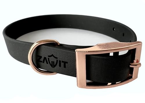 Langlebiges BioThane® Hundehalsband 19mm mit Schnallenverschluss | Wasserfest & Robust | In 4 Größen (S, M, L, XL) erhältlich | Passend zu den ZAVVIT Leinen (Schwarz/Rosegold) von ZAVVIT