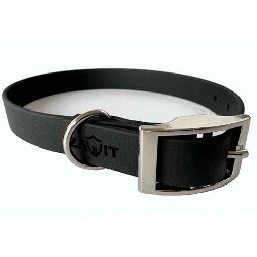 Langlebiges BioThane® Hundehalsband 19mm mit Schnallenverschluss | Wasserfest & Robust | In 4 Größen (S, M, L, XL) erhältlich | Passend zu den ZAVVIT Leinen (Schwarz/Silber) von ZAVVIT