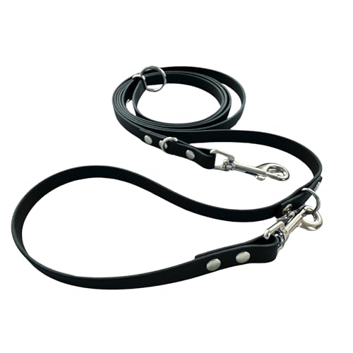 ZAVVIT - Stufenlos verstellbare BioThane Hundeleine 3m lang – 16mm breit, für 1 oder 2 Hunde – stilvoll, robust & wasserfest – Schwarz von ZAVVIT