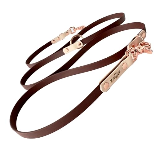 Original Biothane® Hundeleine 2m - Verstellbar, Wasserfest & Robust, mittel-große und kleine Hunde, Scherenkarabiner Bruchlast 160 kg (Braun/Creme/Rosegold) von ZAVVIT