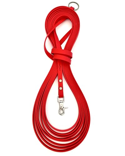 Biothane Longe 8m – Superleicht für Pferde oder als Schleppleine für Hunde, 13mm breit, wetterfest, reißfest, mit extra kleinem Edelstahl-Snap-Karabiner (20g-250kg Last), pflegeleicht, rot von ZAVVIT