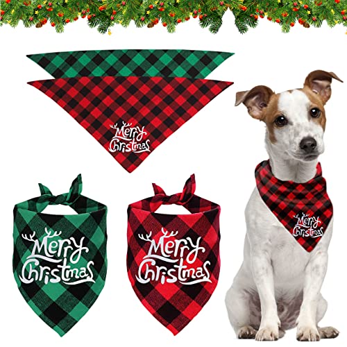 Weihnachts-Bandanas für Hunde, 2 Stück Schal für Haustiere, kariert, Merry Christmas, Dreieckslätzchen für Hunde, Halstuch, Tierkostüm für kleine große mittelgroße Hunde und Katzen von ZAWTR